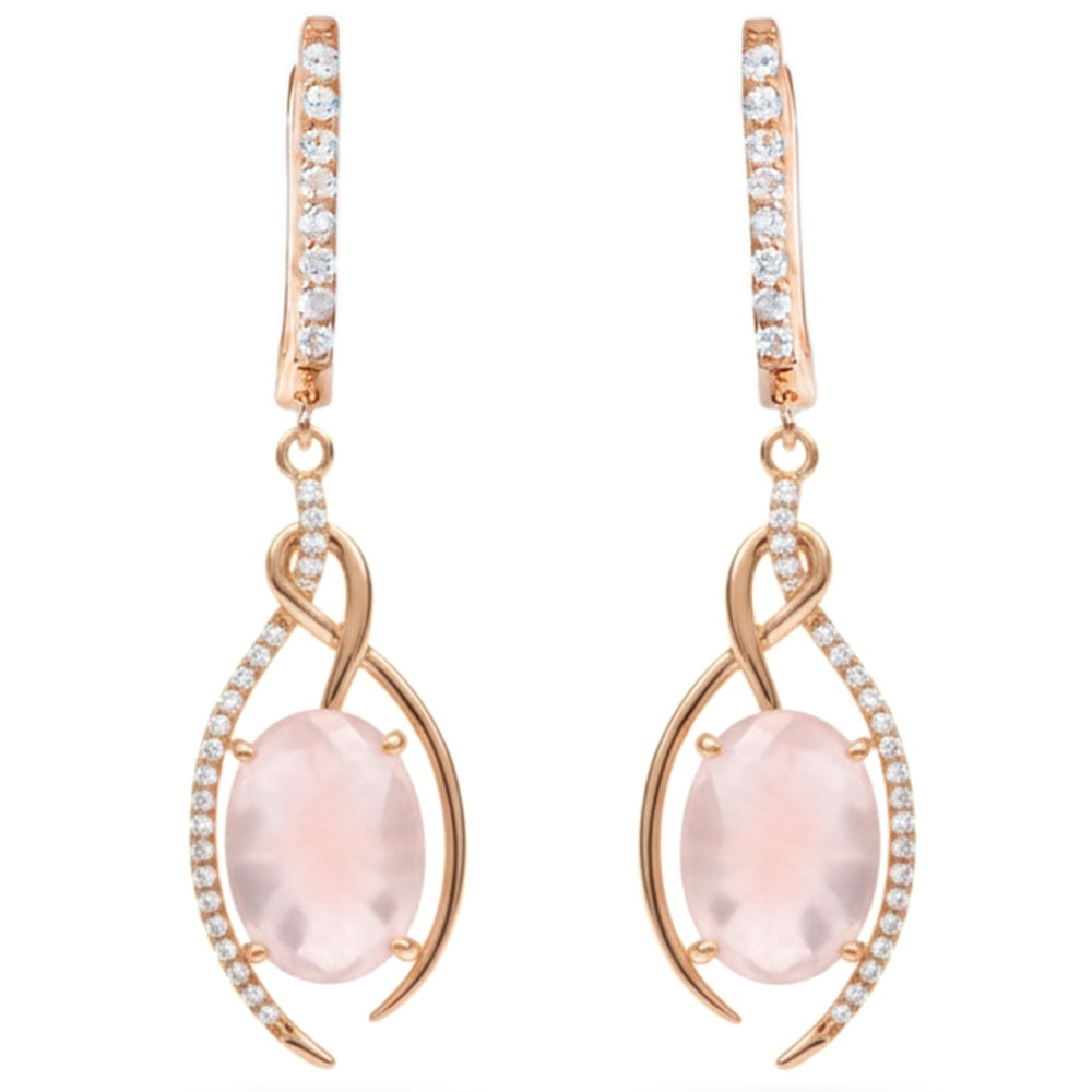 Natural Rose Quartz Rose Gold Plating Silver Drop Earrings