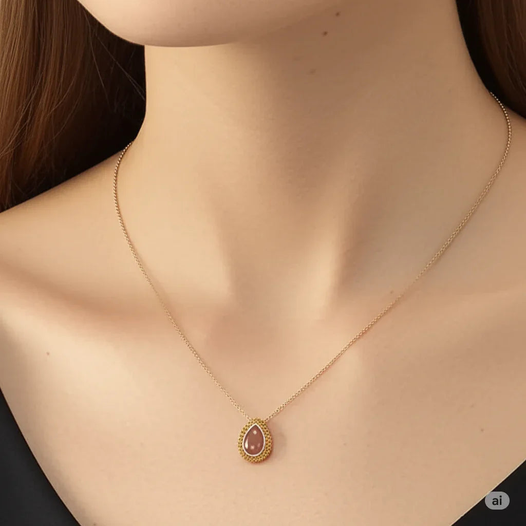Orange Teardrop Moonstone Pendant Necklace