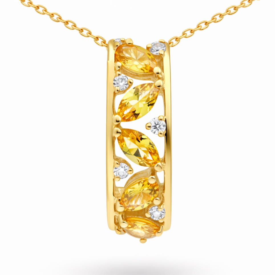Natural Yellow Citrine Silver Birthstone Necklace