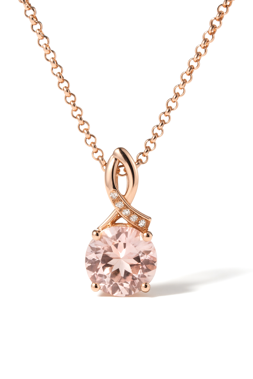 Natural Round Rose Quartz Silver Pendant Necklace