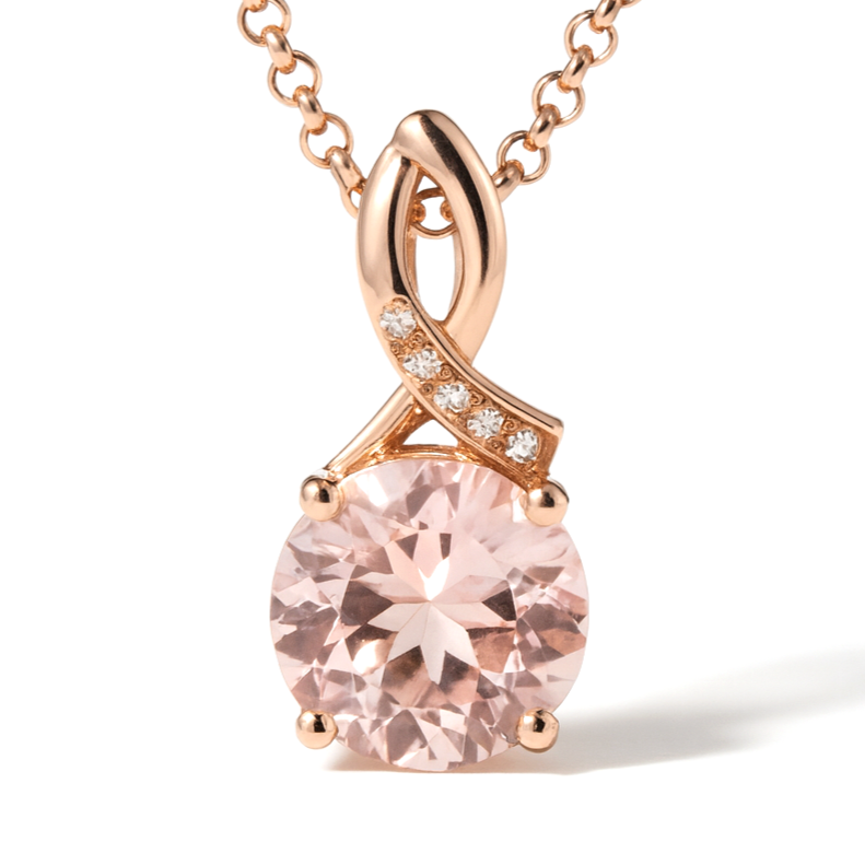 Natural Round Rose Quartz Silver Pendant Necklace