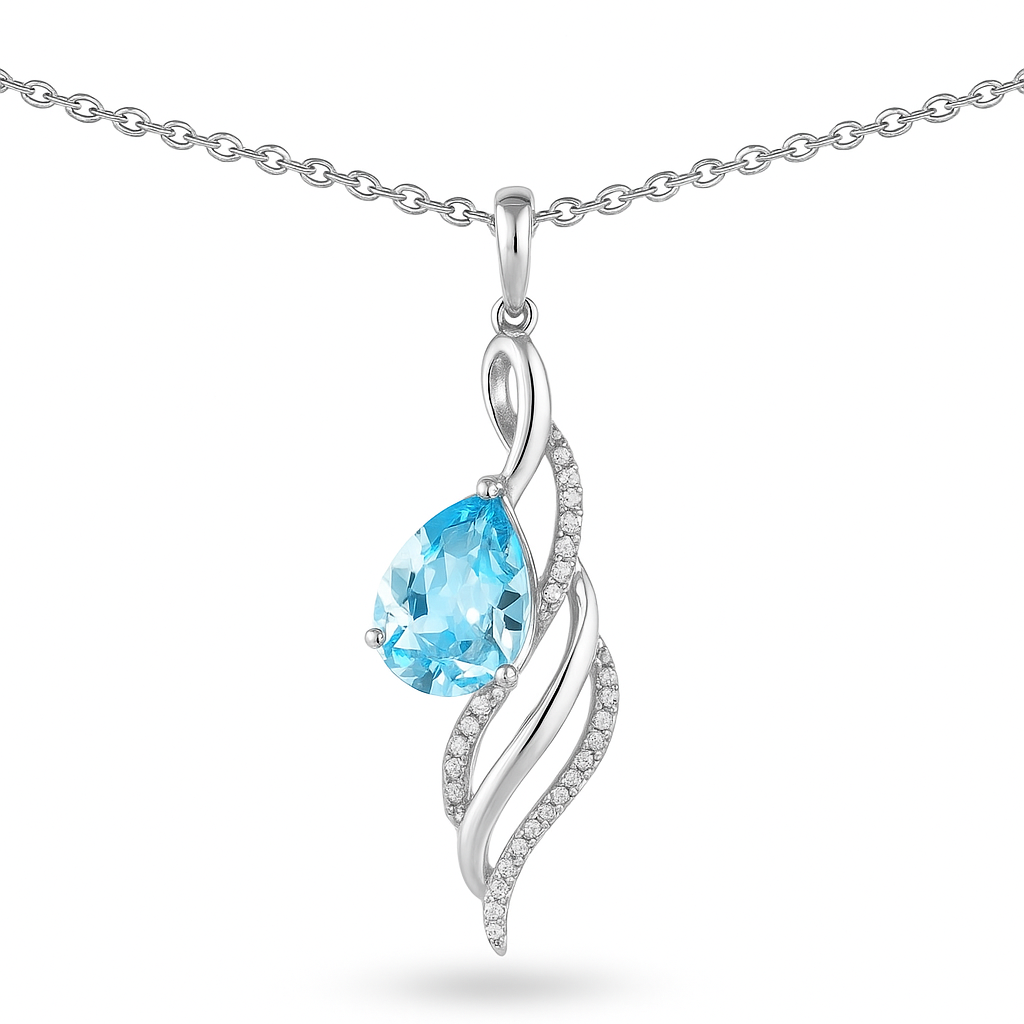 Natural Sky Blue Topaz Twisted Silver Necklace