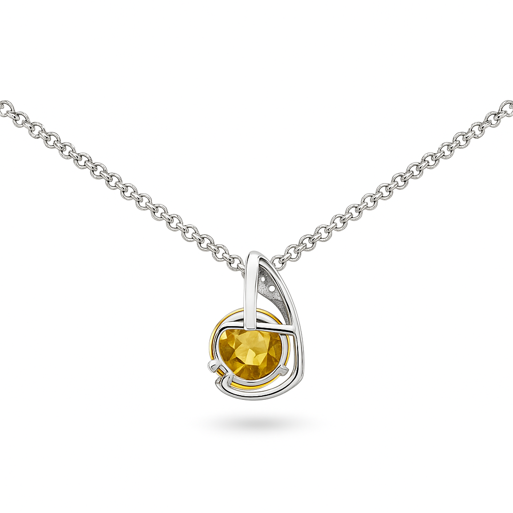 Natural Yellow Citrine trendy Silver Necklace