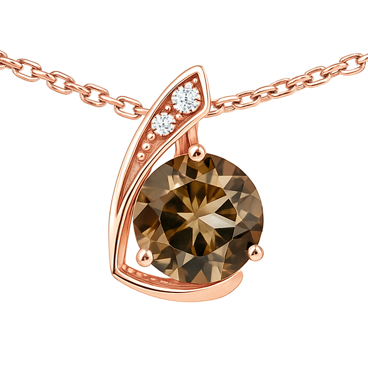 Natural Smoky Quartz trendy Silver Necklace