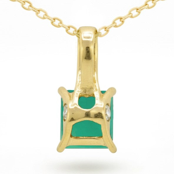 Natural Green Princess Cut Agate Silver Necklace