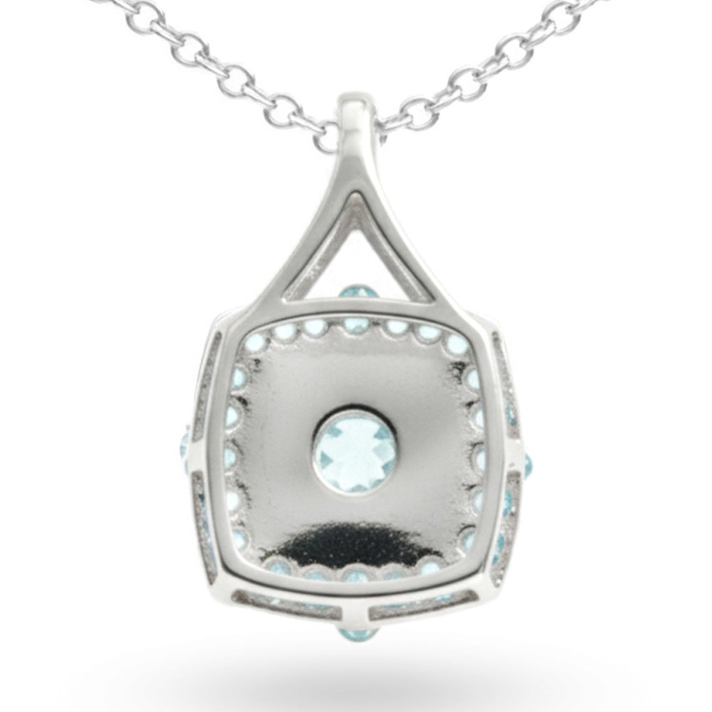 Natural Sky Blue Topaz Sterling Silver Halo Necklace