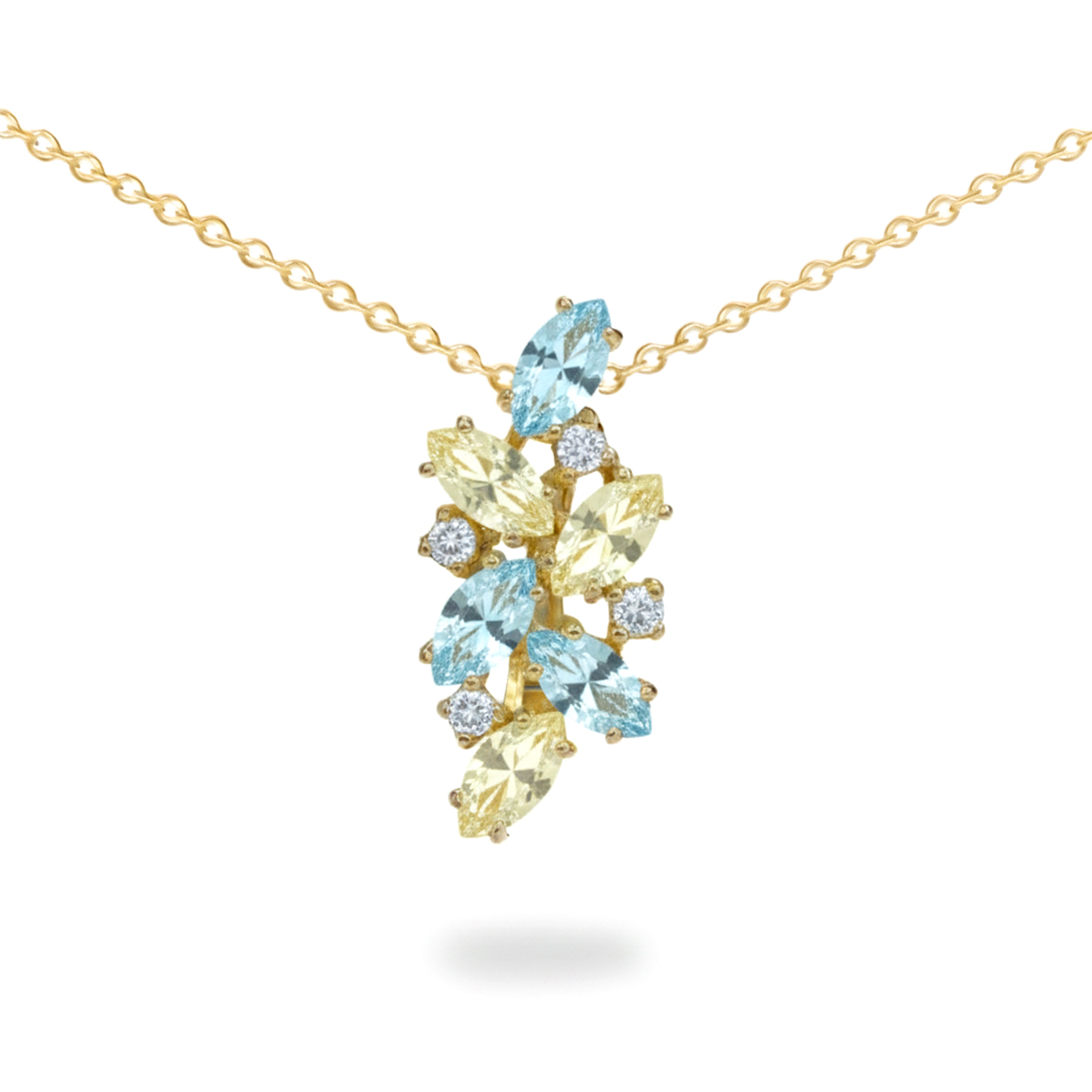 Natural Sky Blue Topaz Silver Cluster Pendant Necklace