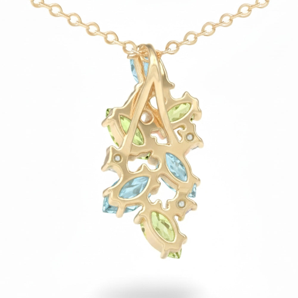 Natural Sky Blue Topaz Silver Cluster Pendant Necklace