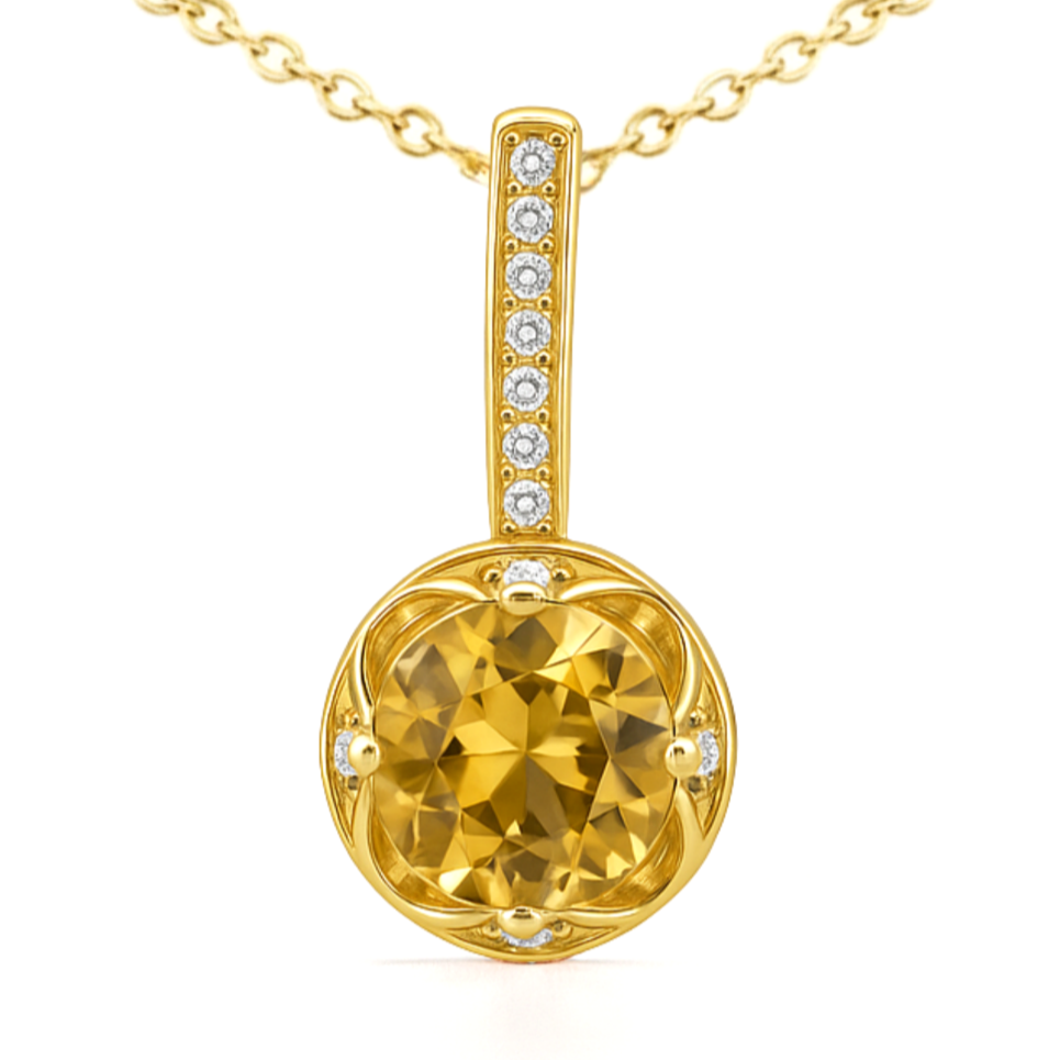 Natural Yellow Citrine Sterling Silver Pendant