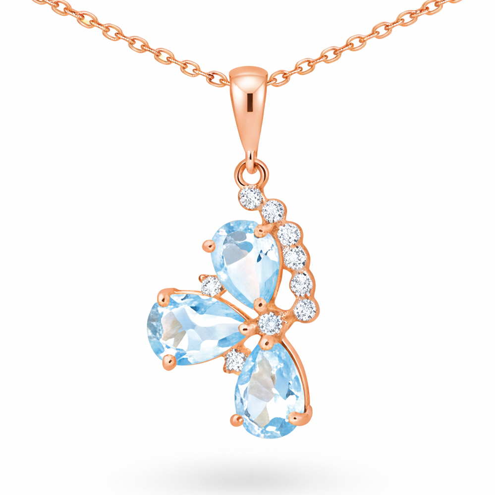 Natural Sky Blue Topaz Silver Floral Necklace