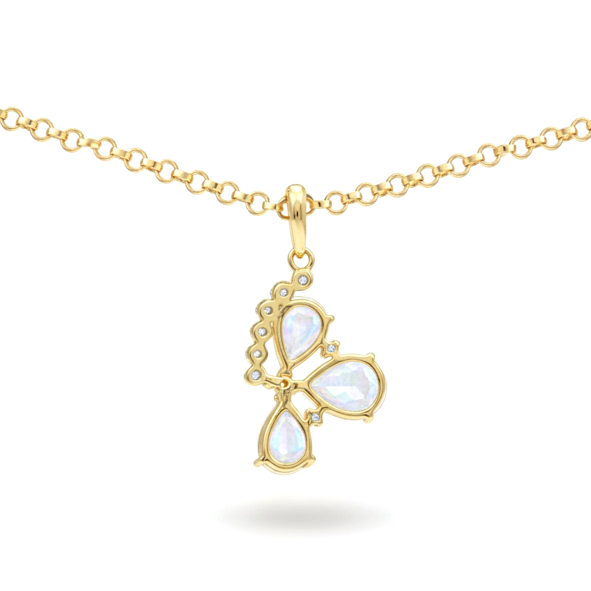 Natural Pear Rainbow Moonstone Silver Pendant Necklace