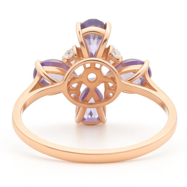 Natural Amethyst Four Leaf Clover Ring