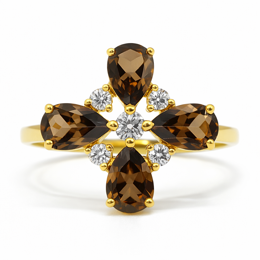 Natural Smoky Quartz Silver Leaf Clover Ring Fine Color Jewels
