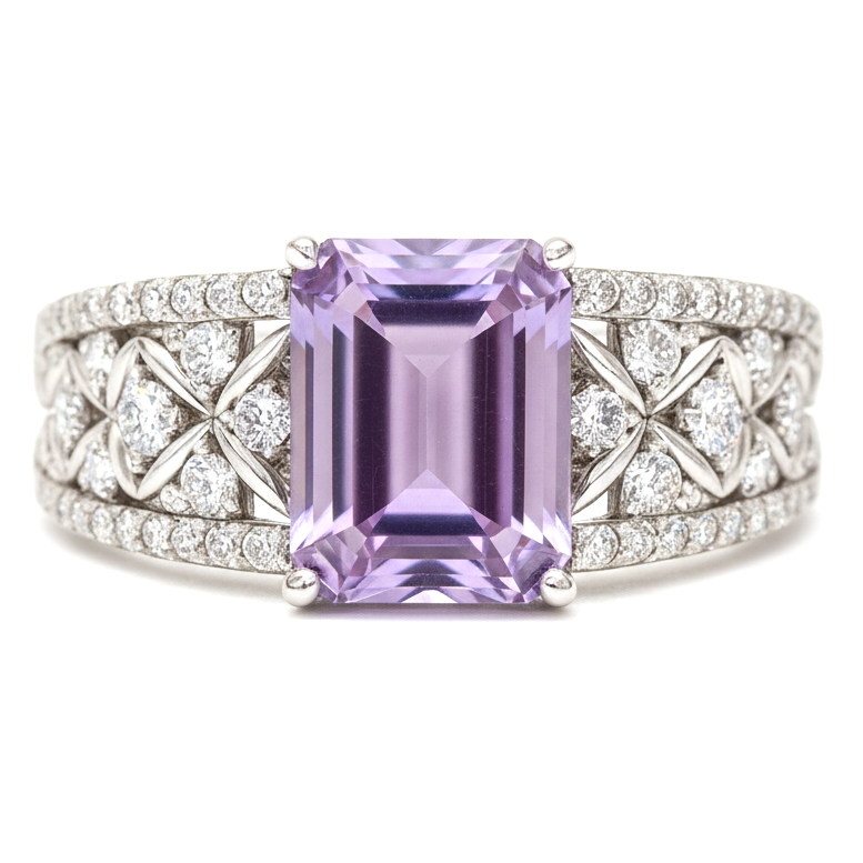 Emerald Cut Natural Amethyst Silver Statement Ring