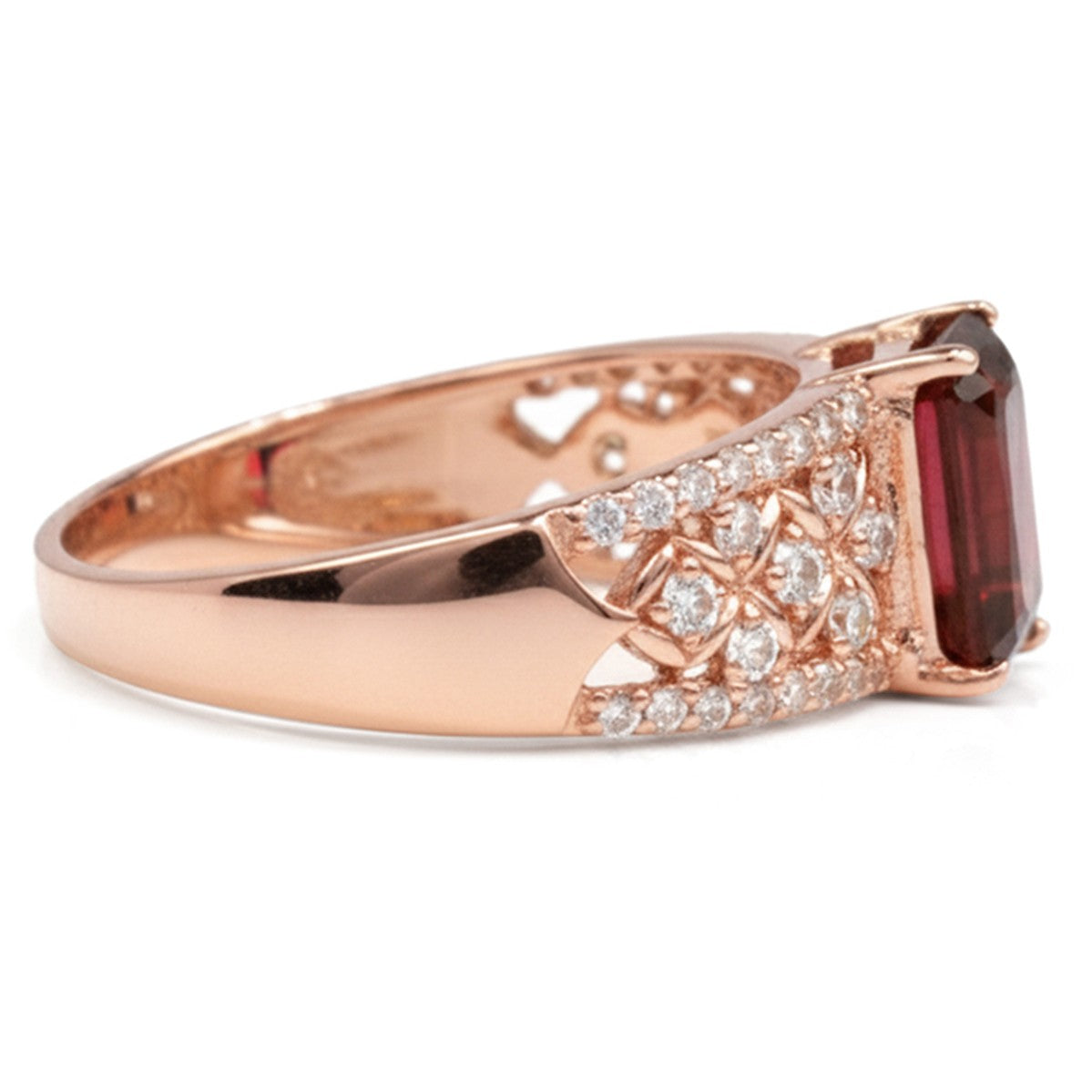 Emerald Cut Garnet and White Topaz Silver Ring