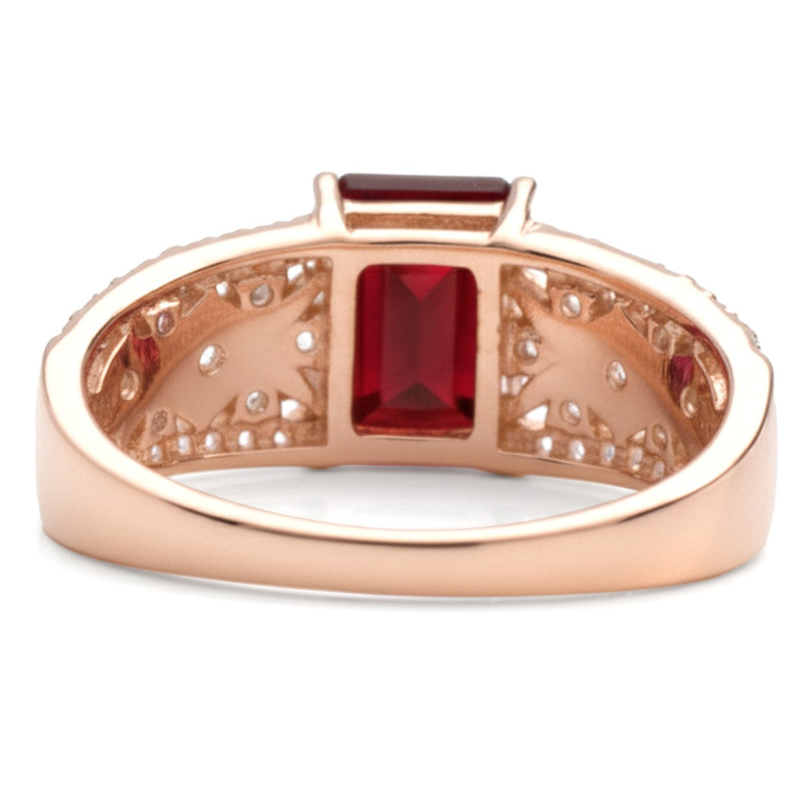 Emerald Cut Garnet and White Topaz Silver Ring