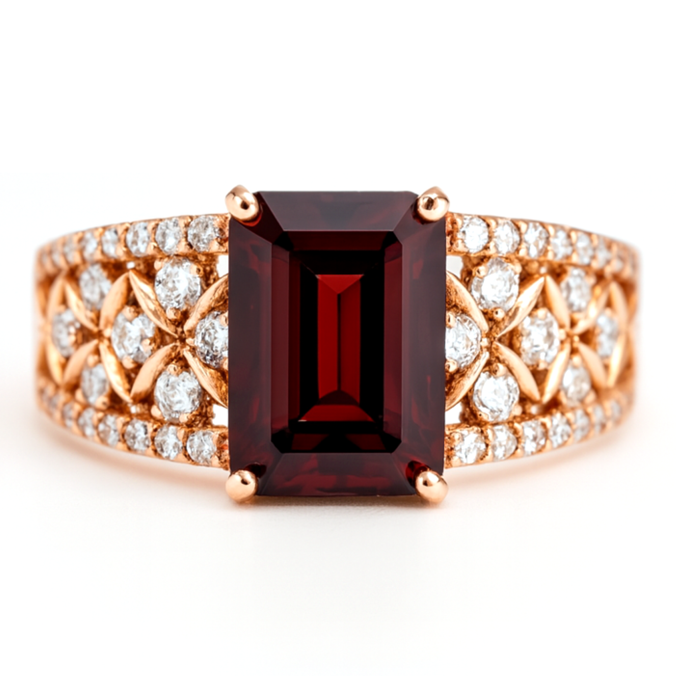 Emerald Cut Garnet and White Topaz Silver Ring