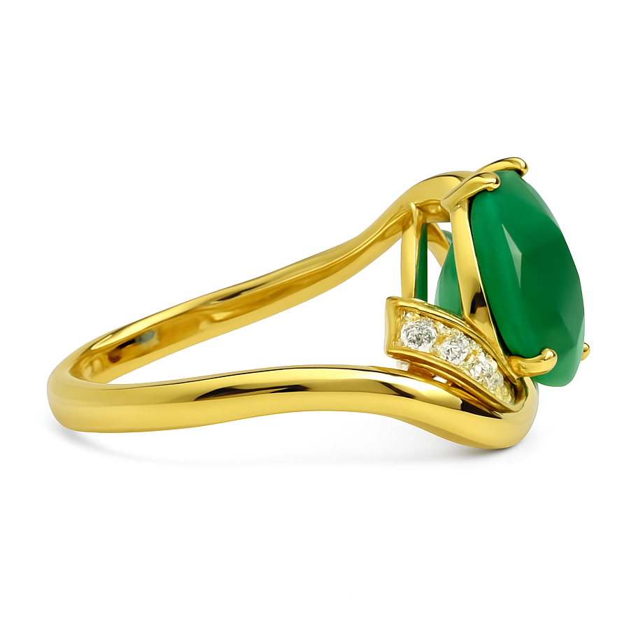 Natural Green Agate Sterling Silver Bypass Ring