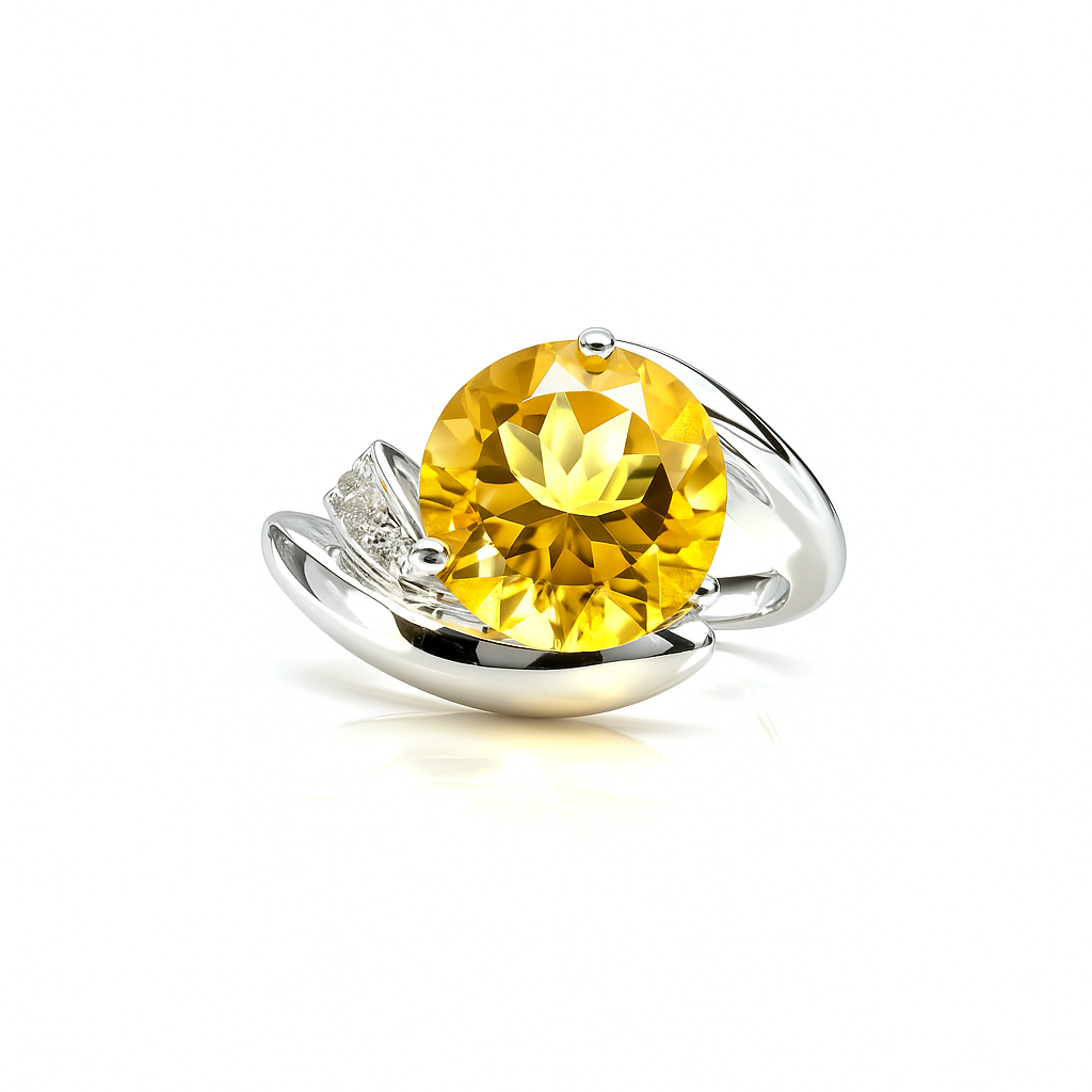 Yellow Natural Citrine Sterling Silver Bypass Ring