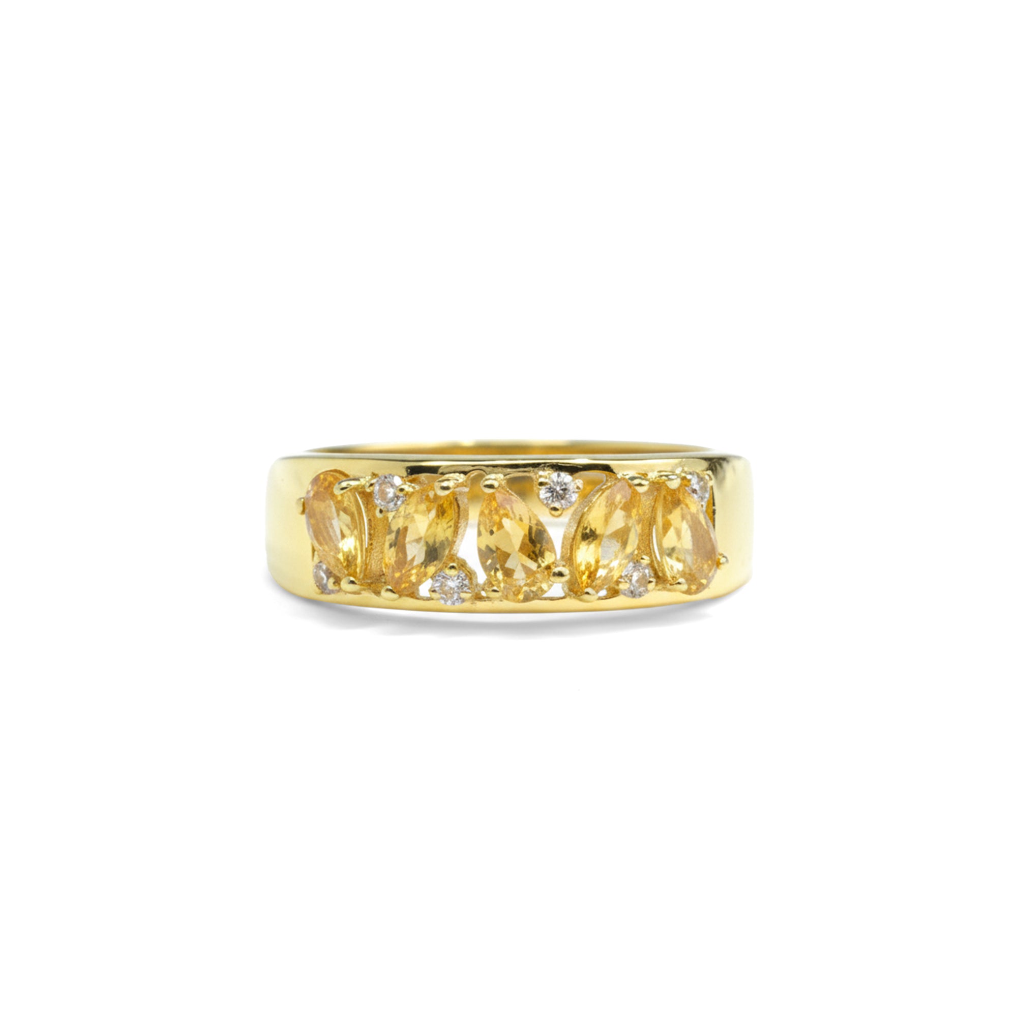Natural Citrine Sterling Silver Leaf Band Ring