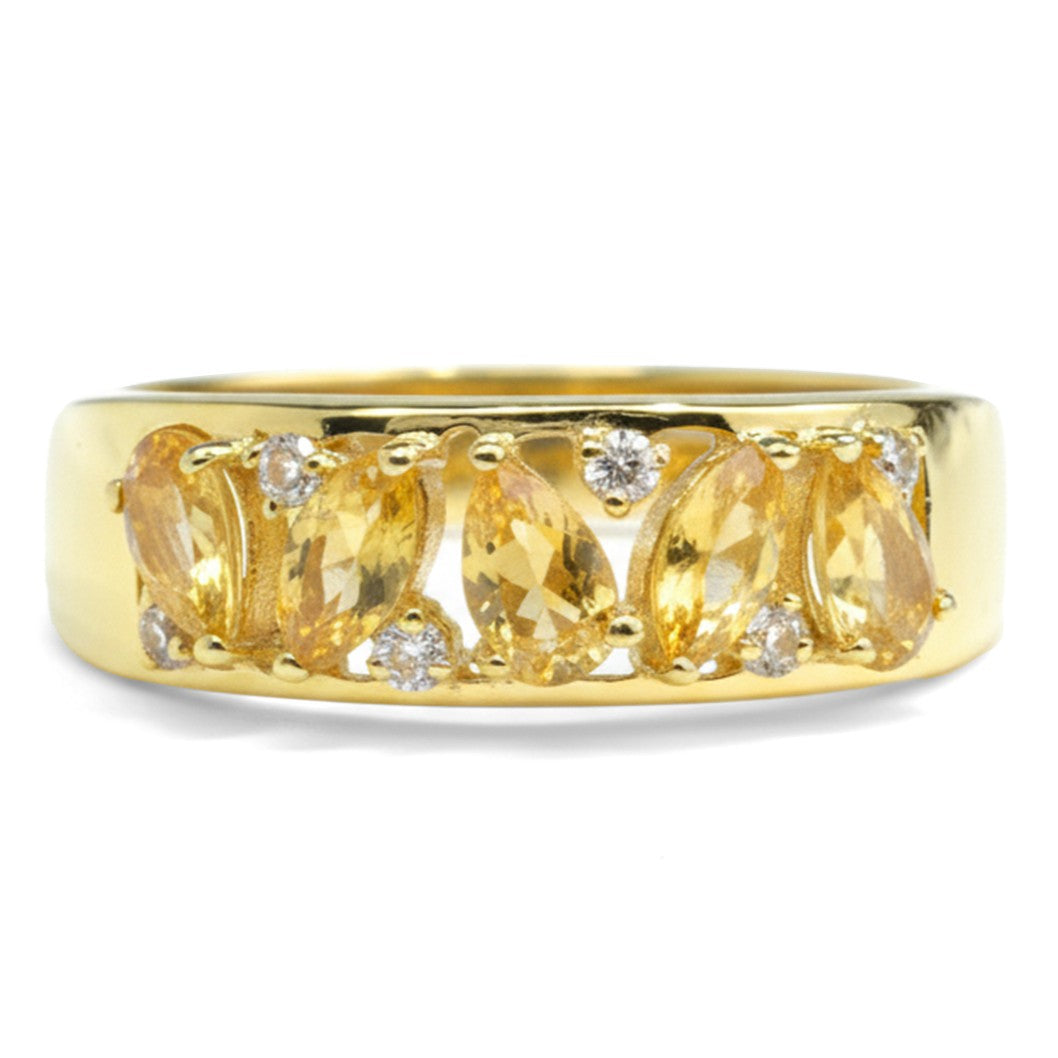 Natural Citrine Sterling Silver Leaf Band Ring