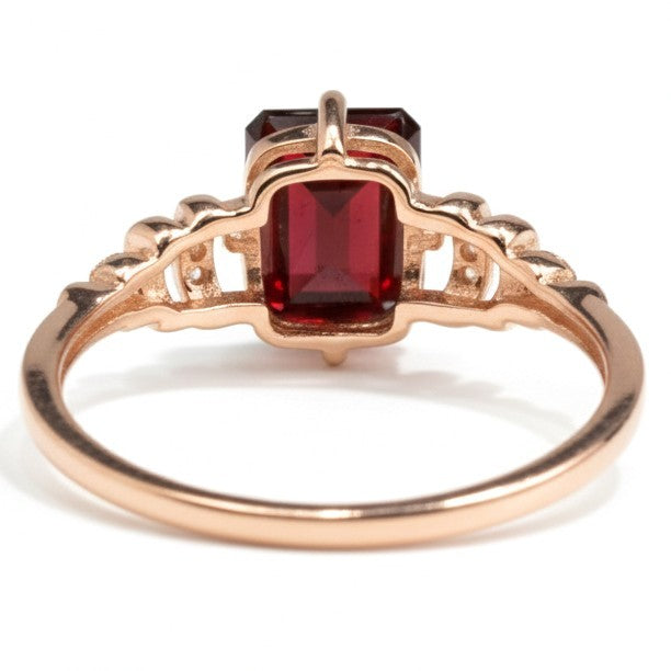 Natural Red Garnet Octagon Ring Sterling Silver