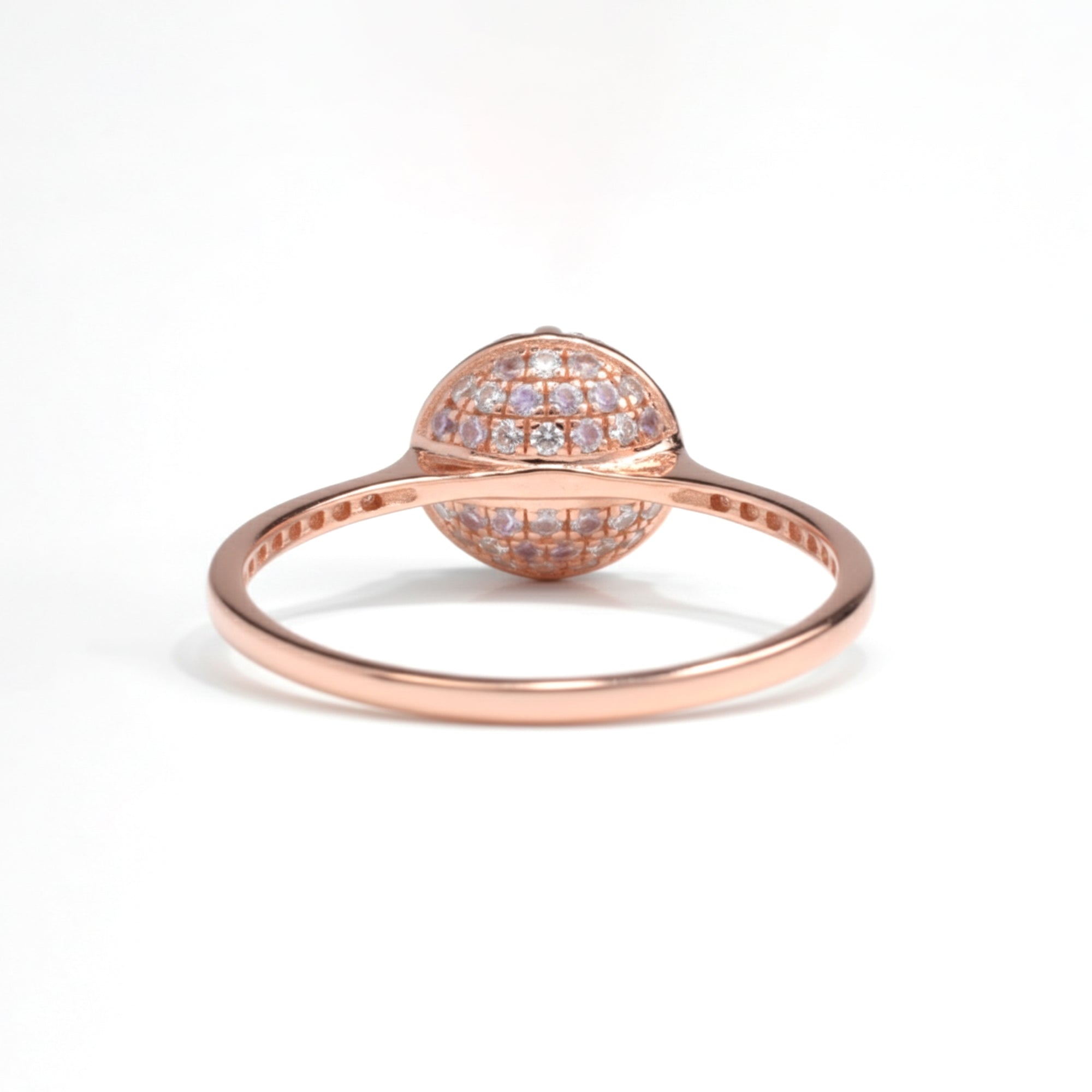 Natural Purple Amethyst Sterling Silver Round Pave Ring