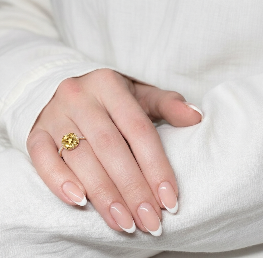 Natural Yellow Citrine Sterling Silver Round Ring