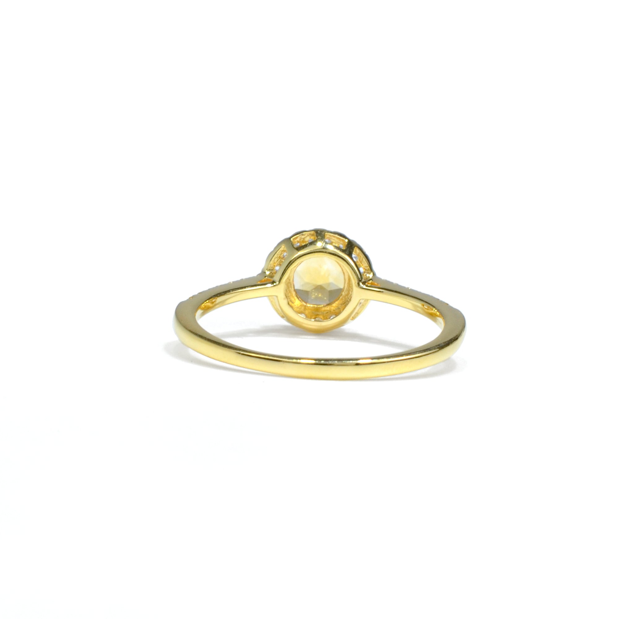 Natural Round Yellow Citrine Sterling Silver Halo Ring