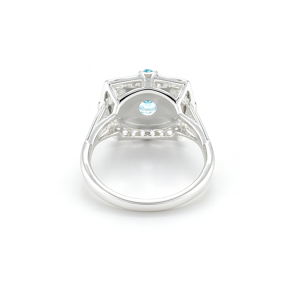 Natural Sky Blue Topaz Silver Cushion Ring