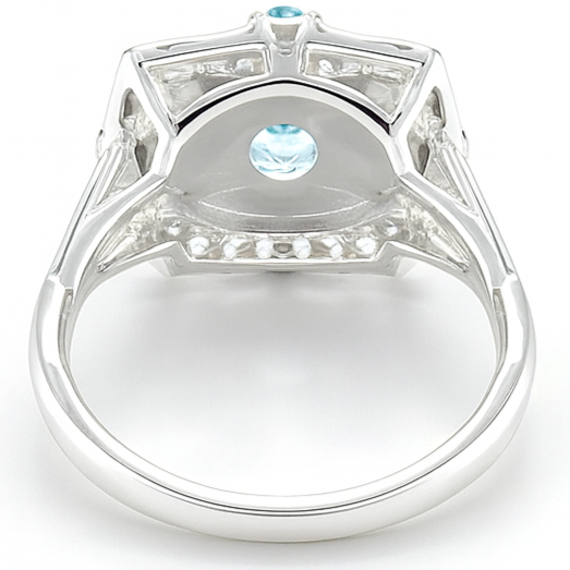 Natural Sky Blue Topaz Silver Cushion Ring