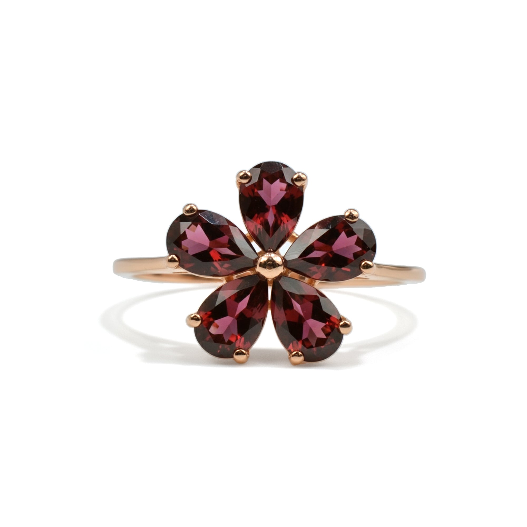 Natural Red Garnet Sterling Silver Flower Ring