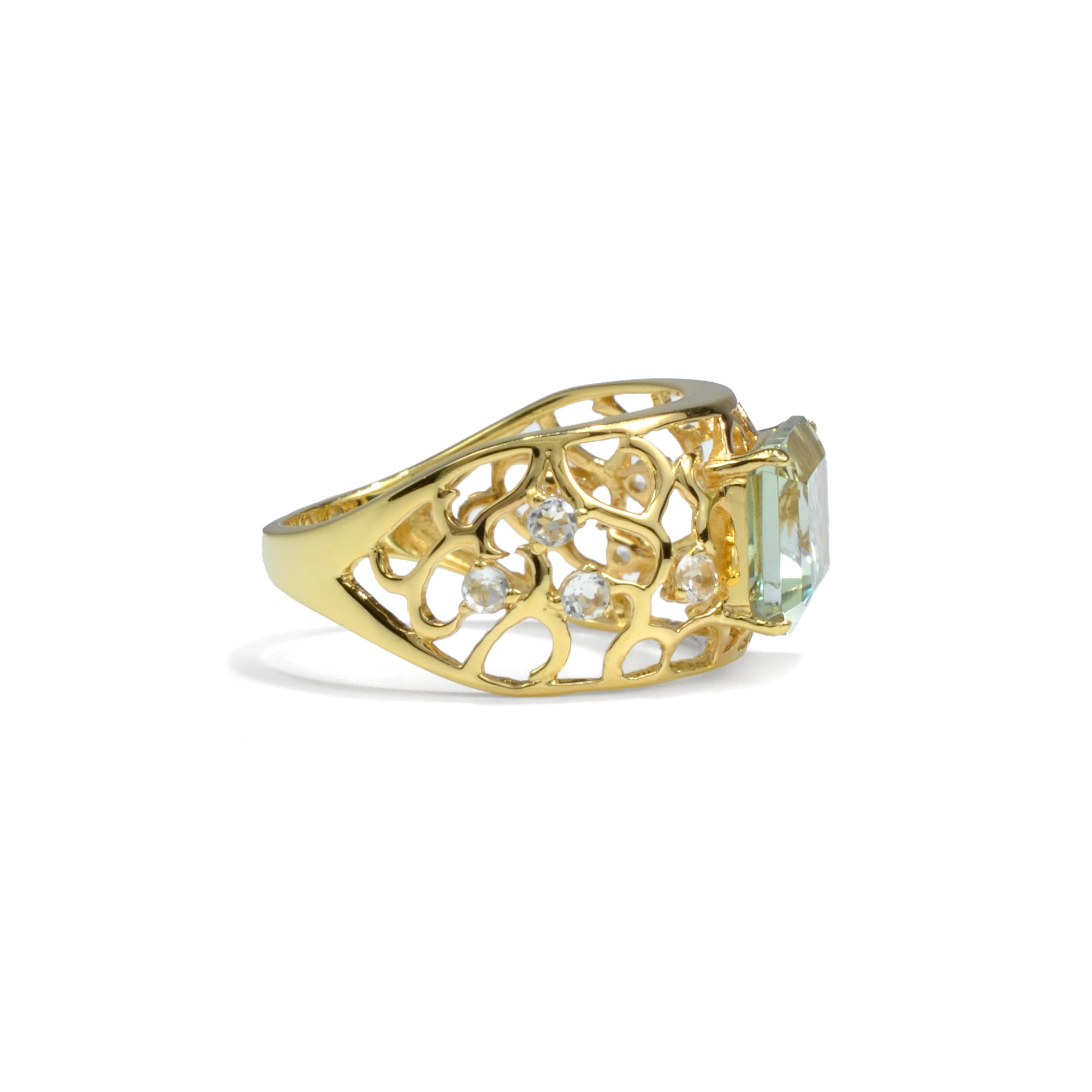 Natural Green Amethyst Silver Filigree Band Ring