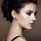 Model showcasing Purple Round Cut Amethyst Earring For Women 
