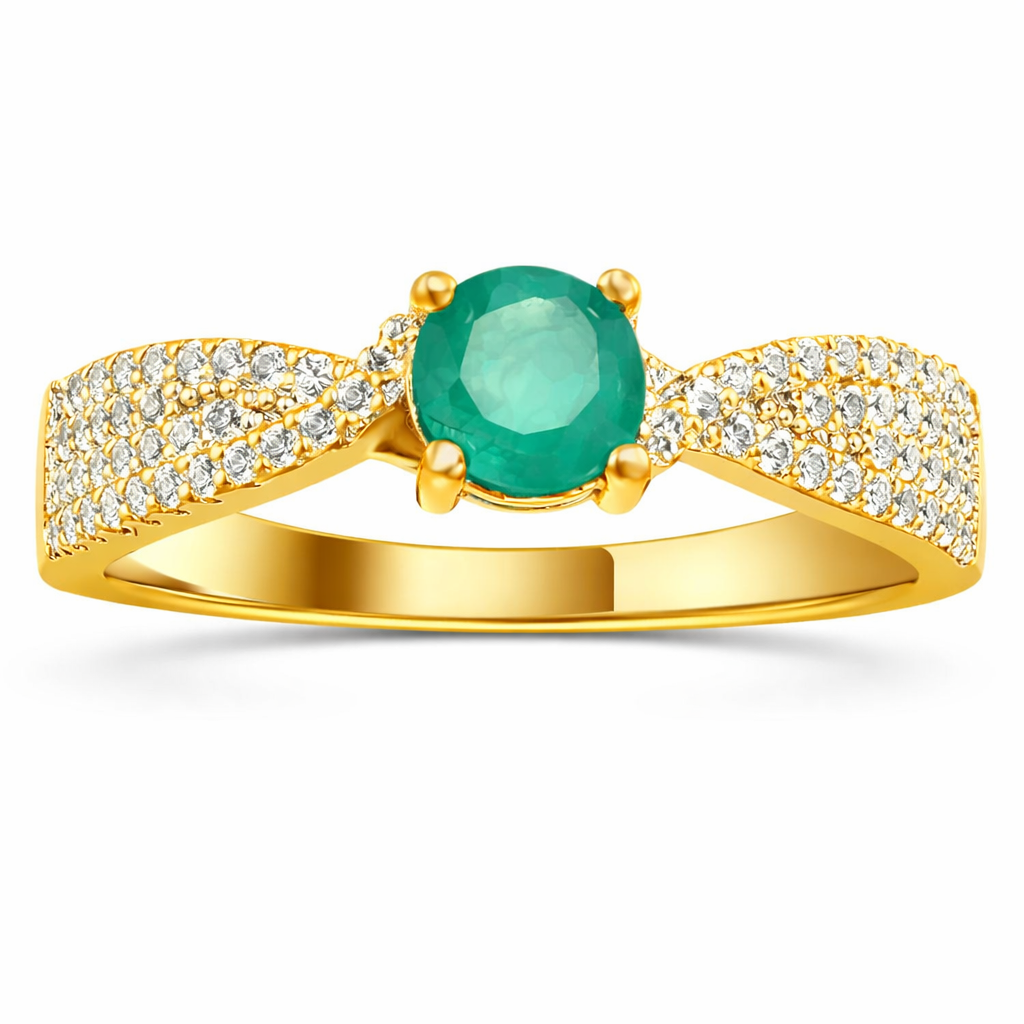 22k Gold Vermeil Green Emerald Solitiare Engagement Ring