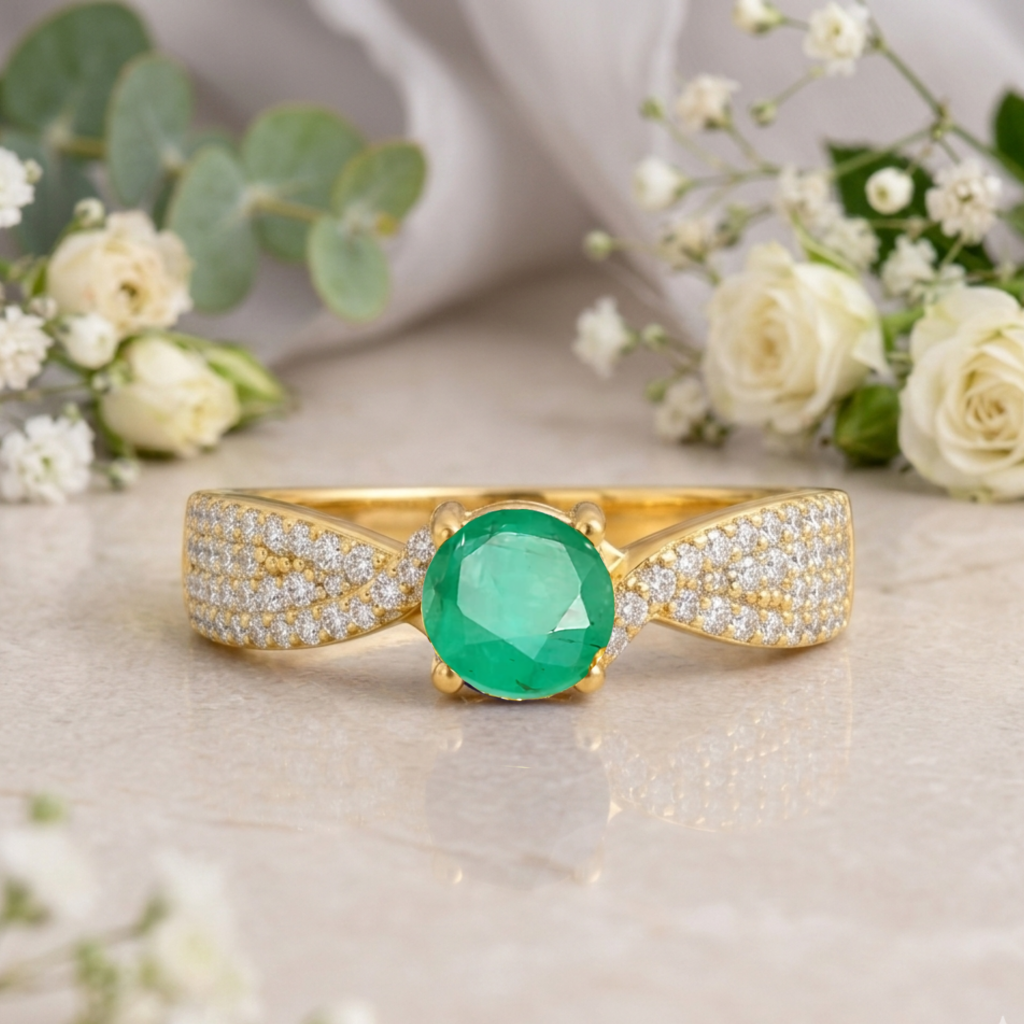 22k Gold Vermeil Green Emerald Solitiare Engagement Ring Fine Color Jewels