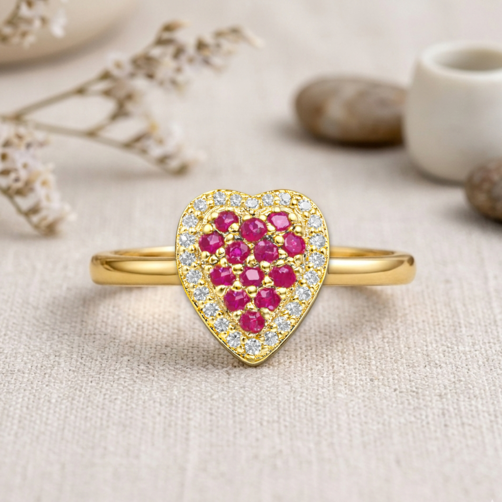 22k Gold Vermeil Ruby Fashion Heart Ring Fine Color Jewels