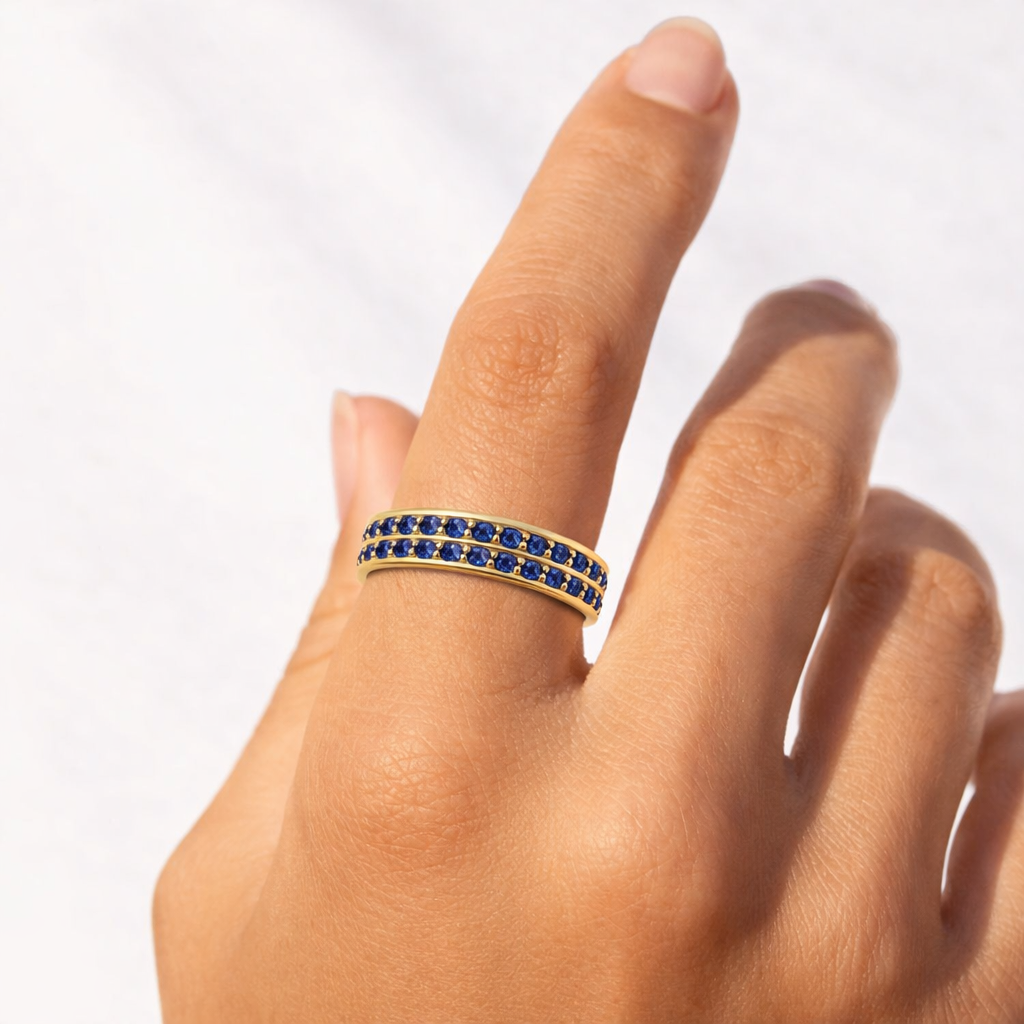 22k Gold Vermeil Blue Sapphire Dual Eternity Ring Fine Color Jewels