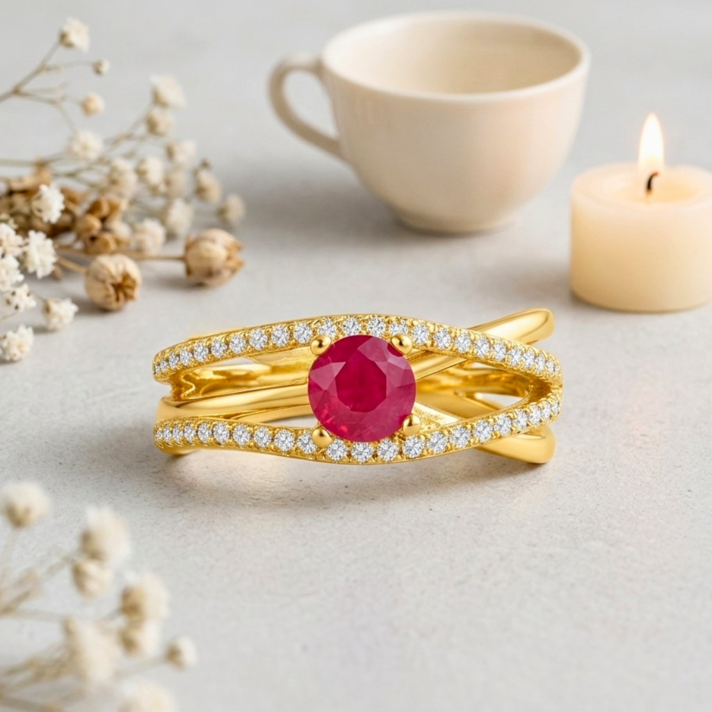 22k Gold Vermeil Ruby Split Band Fashion Ring Fine Color Jewels