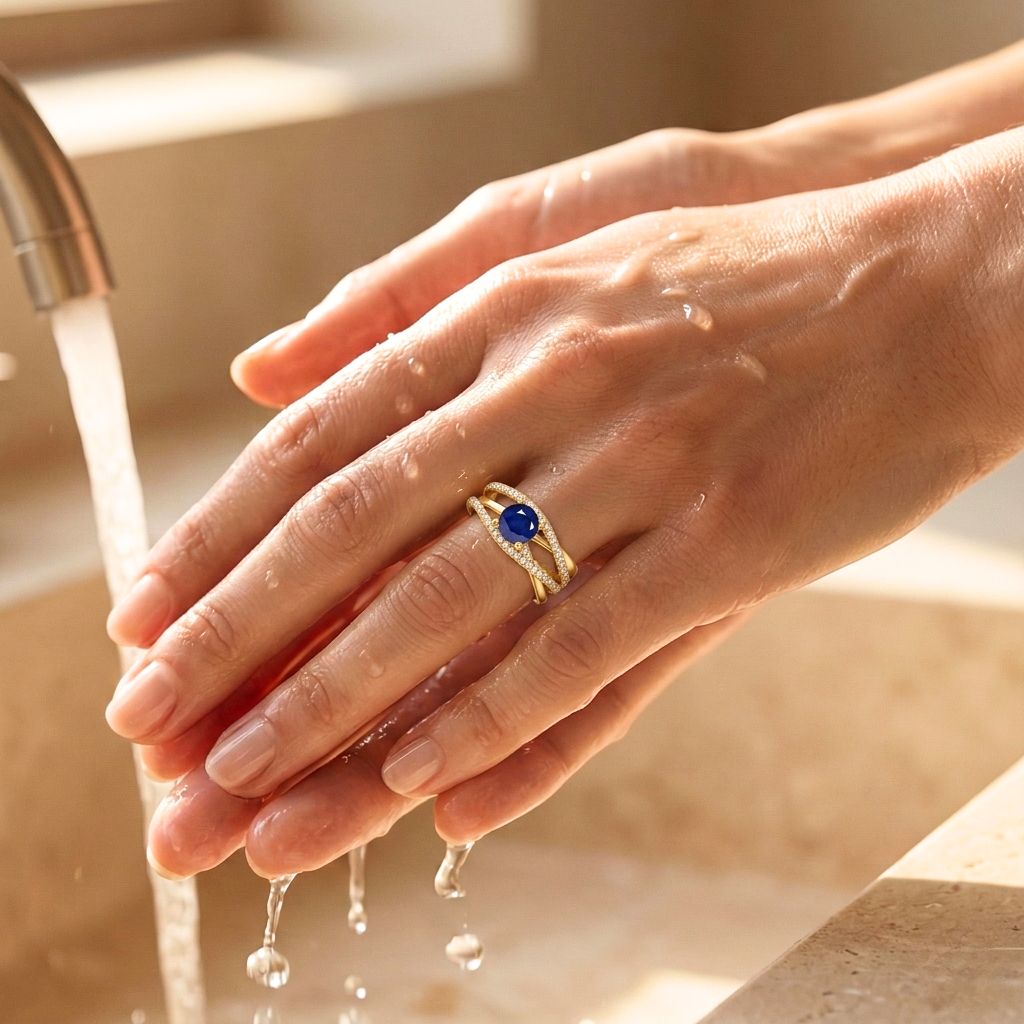 22k Gold Vermeil Blue Sapphire Split Band Fashion Ring