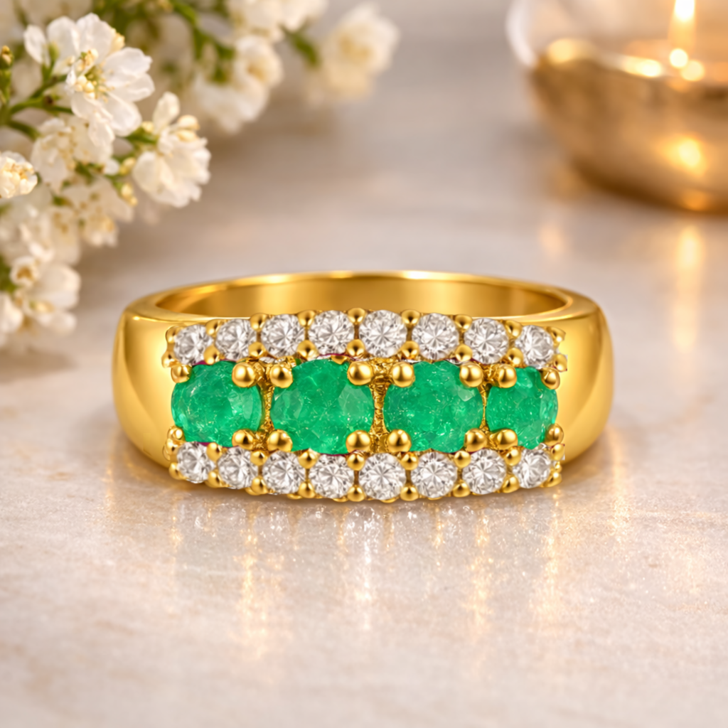 22k Gold Vermeil Emerald Eternity Band Ring Fine Color Jewels