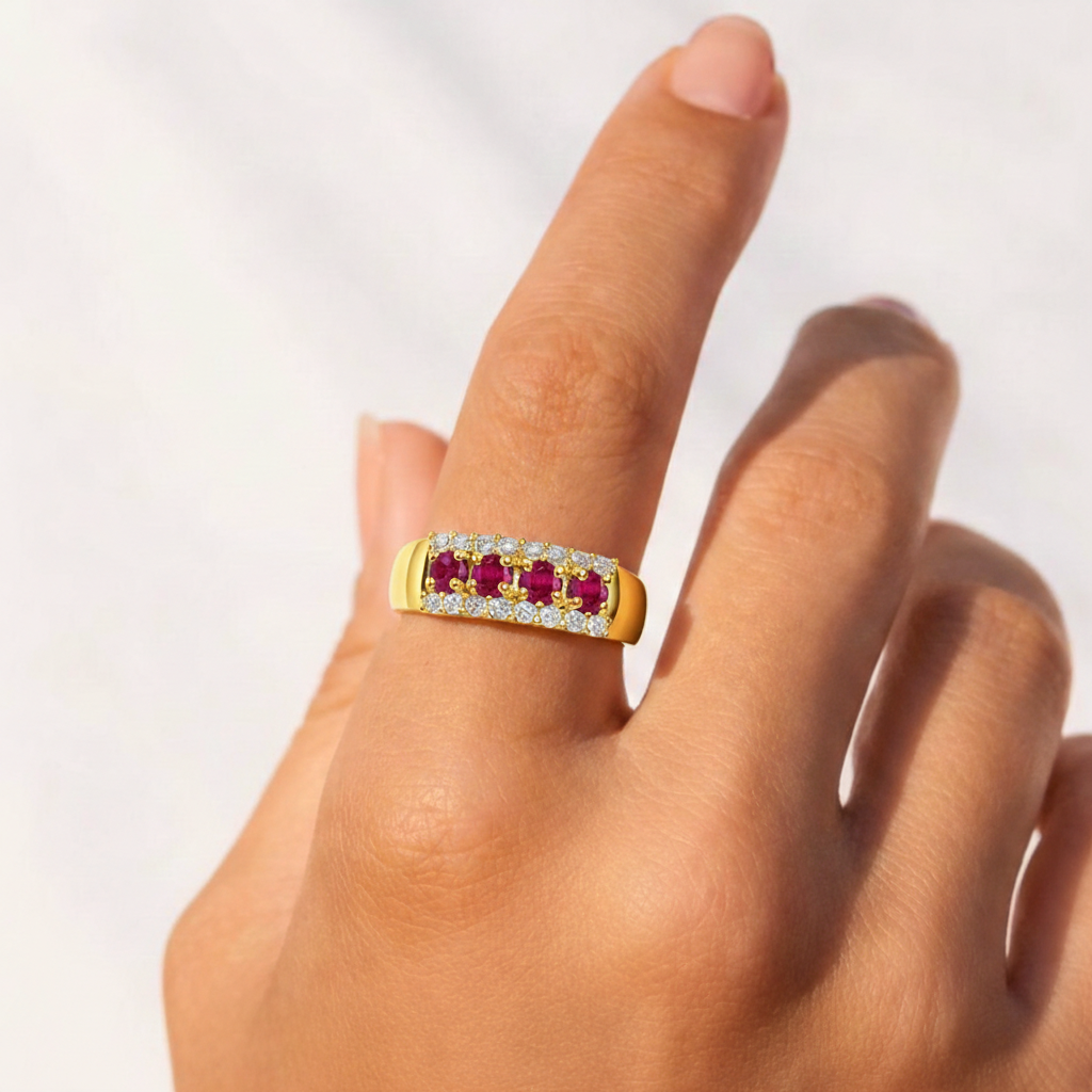 22k Gold Vermeil Ruby Eternity Band Ring Fine Color Jewels