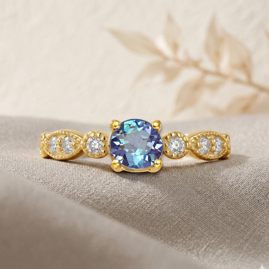22k Gold Vermeil Alexandrite Round Solitaire Ring Fine Color Jewels