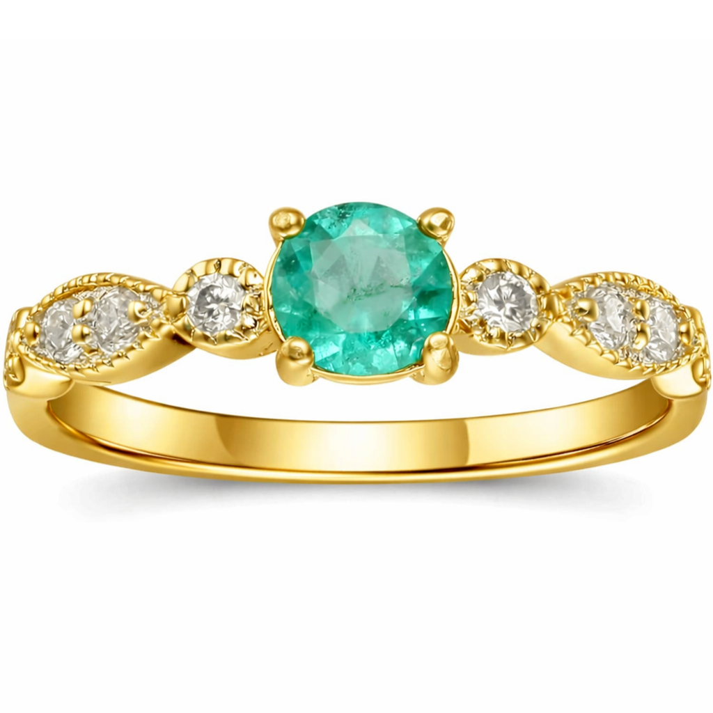 22k Gold Vermeil Round Emerald Solitaire Ring