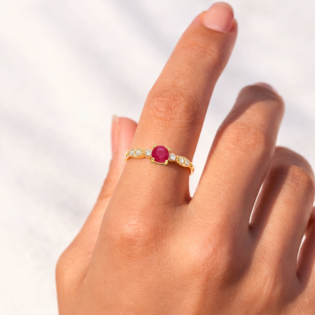 22k Gold Vermeil Genuine Ruby Solitaire Ring Fine Color Jewels