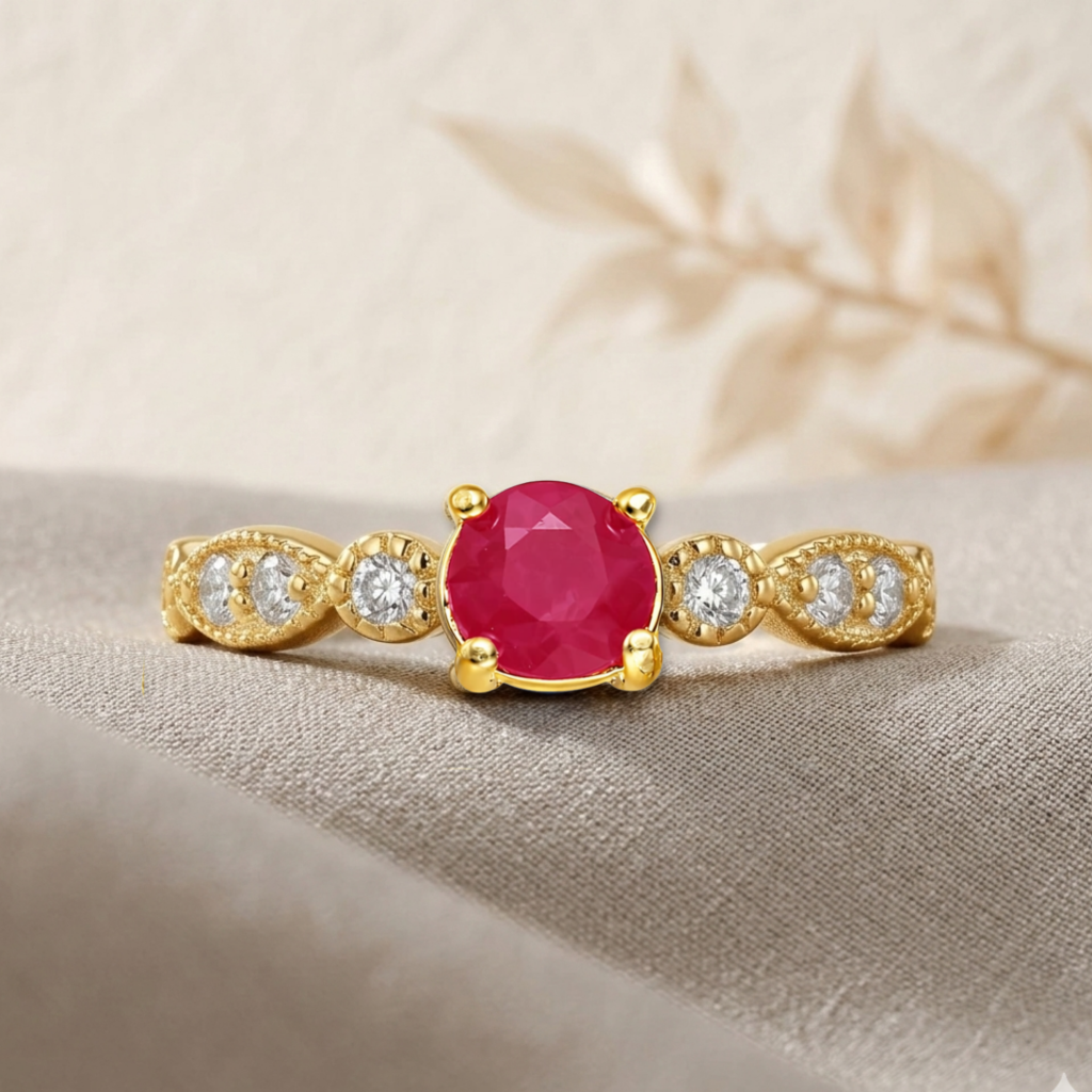 22k Gold Vermeil Genuine Ruby Solitaire Ring Fine Color Jewels