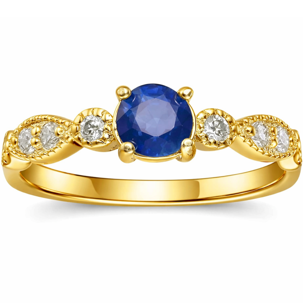 22k Gold Vermeil Round Blue Sapphire Solitaire Ring