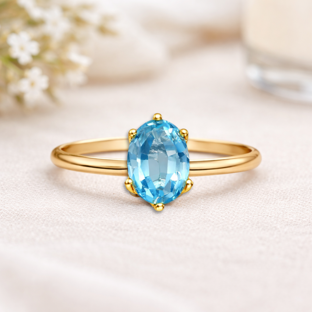 22k Gold Vermeil Blue Zircon Solitaire Ring Fine Color Jewels