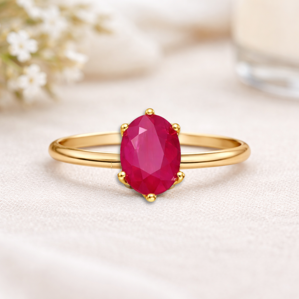 22k Gold Vermeil Genuine Ruby Solitaire Ring Fine Color Jewels