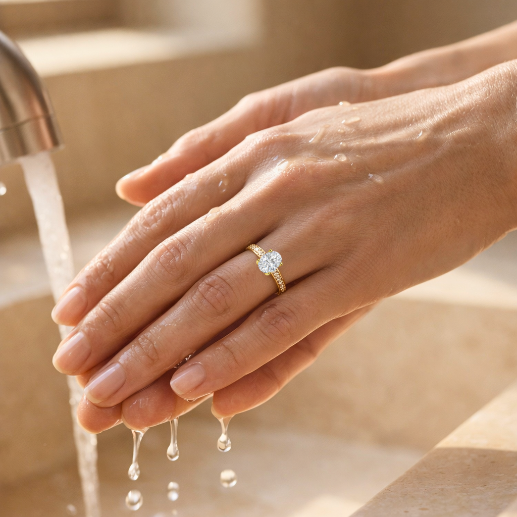 22k Yellow Gold Vermeil Oval Moissanite Pave Solitaire Ring